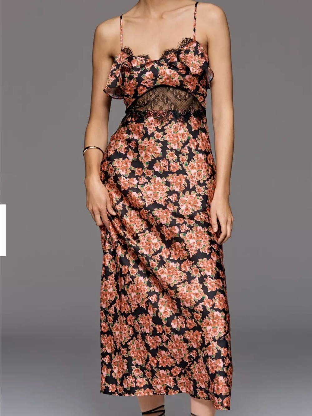 NWT Anthropologie Floral Sheer lace satin slip dress , red floral